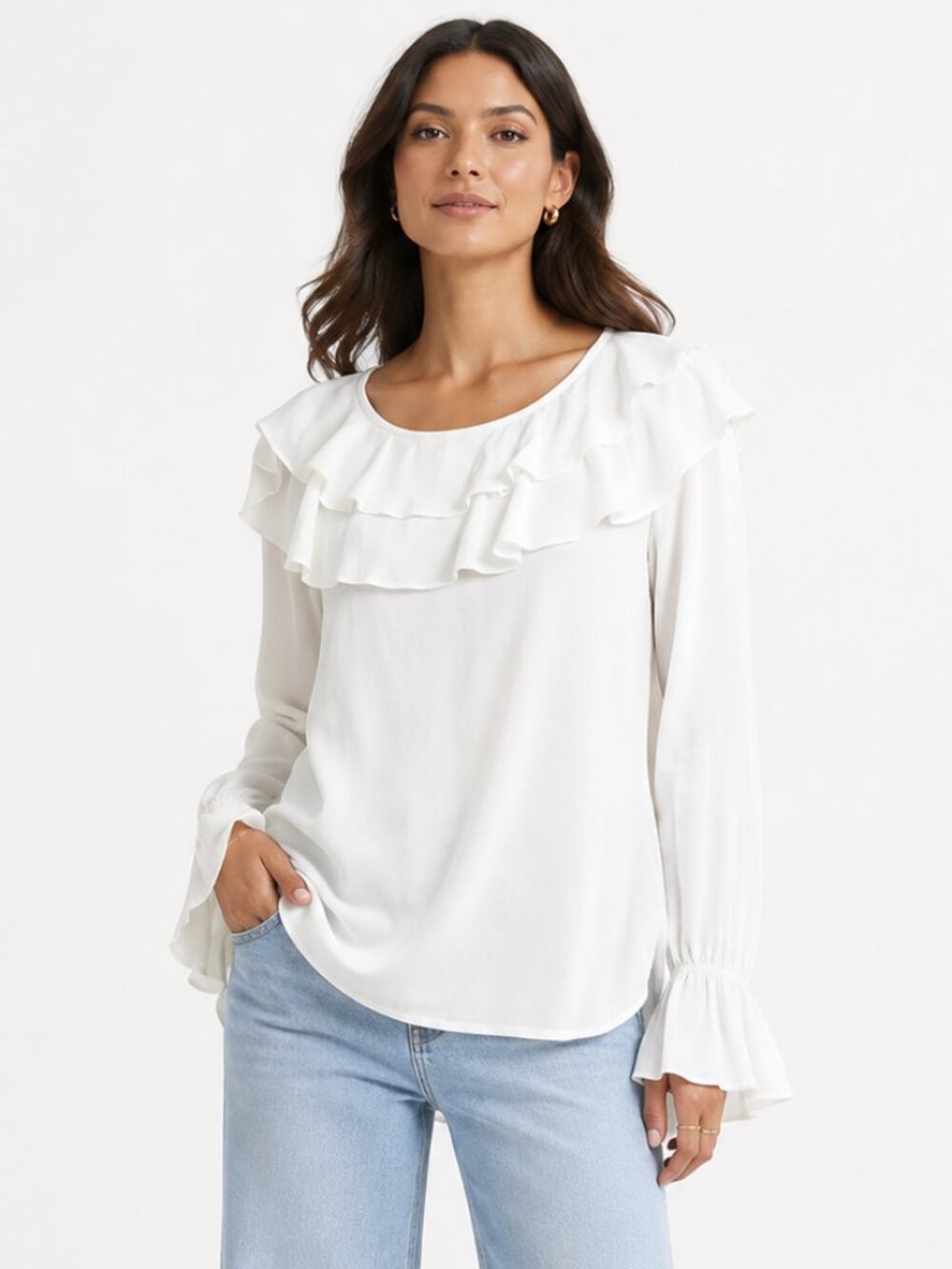 NWT FOR LOVE & LEMONS WHITE RUFFLE BELL SLEEVES BLOUSE - M